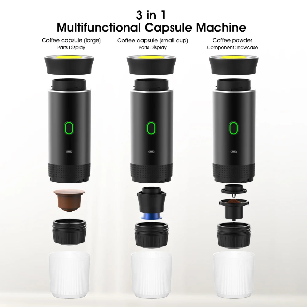 Caffinty™ Portable 3-in-1 Coffee Maker – USB Rechargeable, 20-Bar Pressure