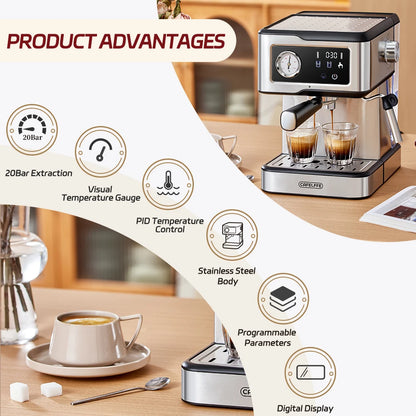Barista Pro Espresso Machine – 20-Bar, Milk Frother, Smart Touch, Stainless Steel